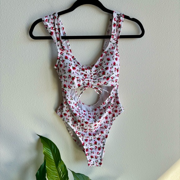 Xhilaration | White Floral Cut-Out Swimsuit - Picture 1 of 7